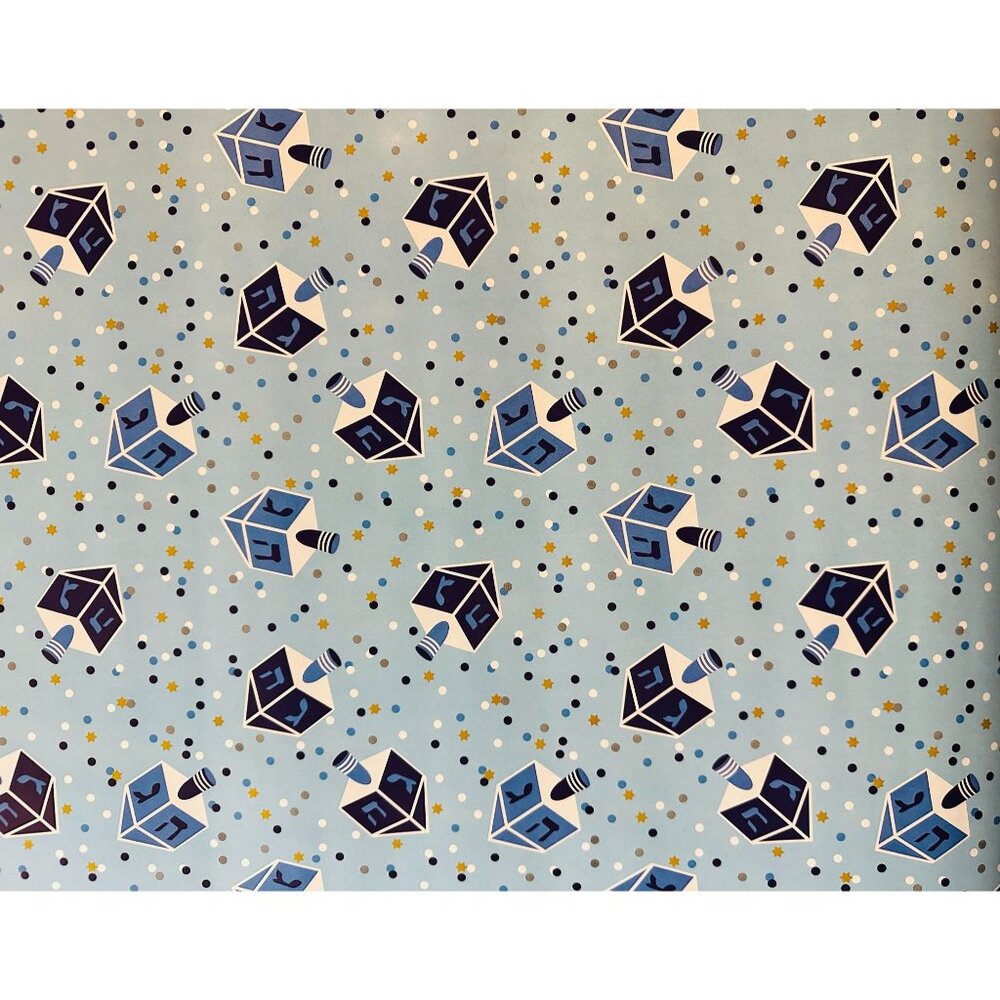 Hallmark Wrapping Paper Hanukkah Dreidel Confetti Blue 45 sq ft Roll Holiday